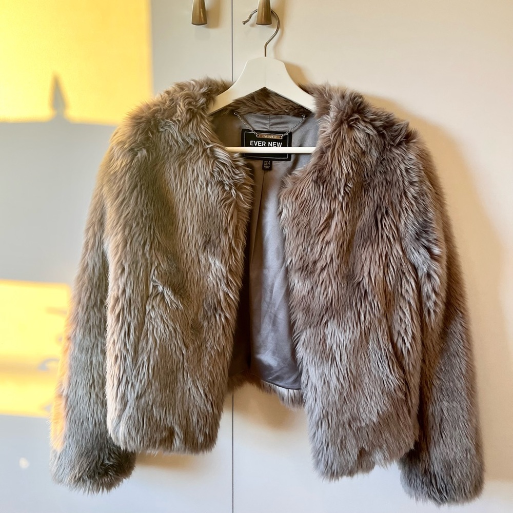 Ever New Plush Faux Fur Cropped Coat Grey Mist